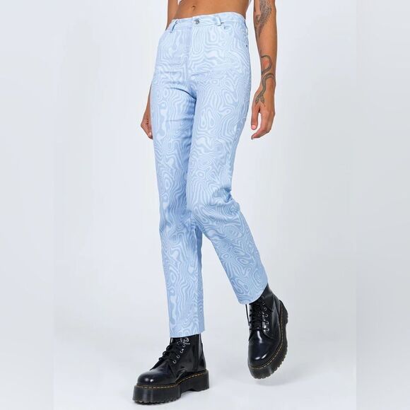 Princess Polly Addison Printed jeans size 4 blue groovy print straight leg - Picture 2 of 14